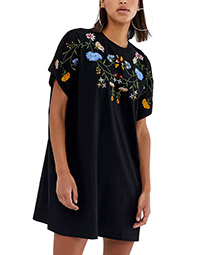 BLACK Embroidered Yoke T-Shirt Dress - Size 6 to 18