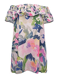 FC-UK PINK Floral Print Bardot Mini Dress - Size 10