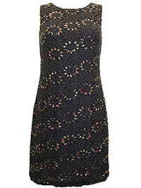 MSN BLACK Sequin Embellished Crochet Overlay Shift Dress - Size 12