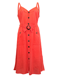 RED Button Through Sleeveless Belted Maxi Dress - Plus Size 16/18 to 24/26 (1X to 3X)