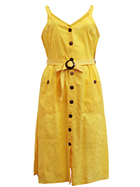 YELLOW Button Through Sleeveless Contrast Buckle Belted Maxi Dress - Plus Size 16/18 to 24/26 (1X to 3X)