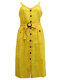 YELLOW Button Through Sleeveless Belted Maxi Dress - Plus Size 16/18 to 24/26 (1X to 3X)