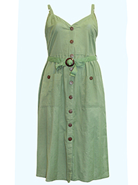 GREEN Button Through Sleeveless Contrast Buckle Belted Maxi Dress - Plus Size 16/18 to 24/26 (1X to 3X)