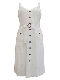 WHITE Button Through Sleeveless Contrast Buckle Belted Maxi Dress - Plus Size 16/18 to 24/26 (1X to 3X)