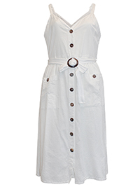 WHITE Button Through Sleeveless Belted Maxi Dress - Plus Size 16/18 to 24/26 (1X to 3X)