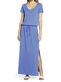 BLUE Pure Cotton Tie Waist Maxi Dress - Size 8 to 20/22 (XS to 2X)