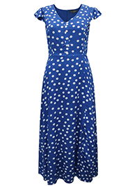 IRREGULAR - BLUE/WHITE Frill Sleeve Spot Print Long Dress - Size 8 to 16