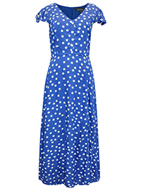 S/DAR BLUE/WHITE Frill Sleeve Spot Print Long Dress - Size 8 to 12