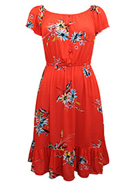 S/DAR RED Floral Print Button Front Dress - Size 6 to 16