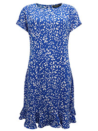 BLUE Animal Print Ruffle Hem Dress - Size 12 to 16