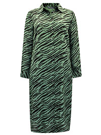 S/DAR GREEN Zebra Print Belted Midi Shirt Dress - Size 8 to 16