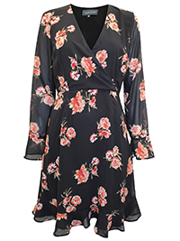 S/DAR BLACK Floral Print Wrap Front Dress - Size 10