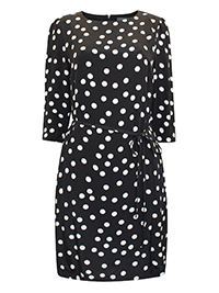 BLACK Spot Print Tie Waist Shift Dress - Size 6 to 14