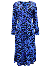 BLUE Animal Print Fit & Flare Midi Dress - Size 6 to 20