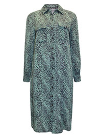 S/DAR GREEN Animal Print Midi Shirt Dress - Size 8 to 12