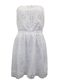 WHITE Floral Cutwork Bardot Beach Mini Dress - Size 8 to 14