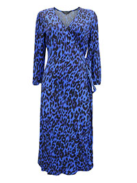 BLUE Leopard Print Wrap Dress - Size 8 to 16
