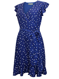 IRREGULAR - NAVY Polka Dot Ruffle Hem Wrap Dress - Size 12 to 14