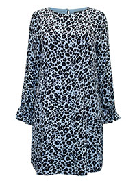 BLUE Animal Print Fluted Cuff Shift Dress - Size 12 to 16