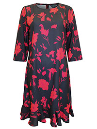 S/DAR BLACK Floral Print Ruffle Hem Dress - Size 12 to 14