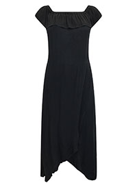 BLACK Ruffle Detail Side Split Bardot Dress - Size 12