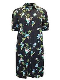 S/DAR BLACK Hibiscus Print Shirt Dress - Size 8