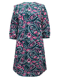 TEAL Paisley Print Shoulder Detail Shift Dress - Size 10 to 20