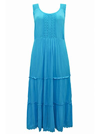 TURQUOISE Crochet Trim Crinkle Dress - Plus Size 14 to 16