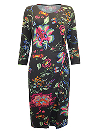 BLACK Floral Print Twist Detail Midi Dress - Plus Size 16 to 24