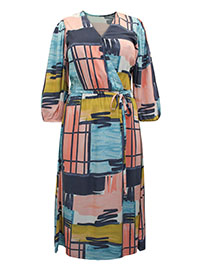 STEEL Printed Mock Wrap Midaxi Dress - Size 10 to 22