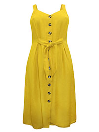 OCHRE Linen Blend Button Through Belted Midi Dress - Plus Size 16 to 18