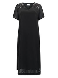 BLACK Studded Shoulder Chiffon Midi Dress - Size 10/12 to 18/20