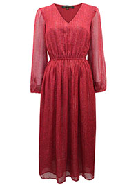 RED Blouson Sleeve Metallic Thread Midi Dress - Size 4/6 to 20/22 (XS to XL)