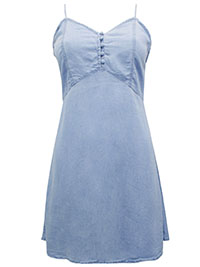 BLUE Strappy Denim Mini Dress - Size 6 to 16 (EU 32 to 42)