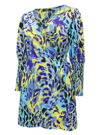 BLUE Animal Print Shirred Sleeve Wrap Dress - Plus Size 14 to 24