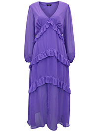 PURPLE Long Sleeve Frill Tiered Maxi Dress - Size 10 to 32