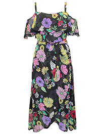 BLACK Floral Bardot Georgette Midi Dress - Plus Size 12 to 32