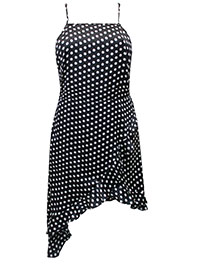 BLACK Spot Print Asymmetric Hem Satin Dress - Plus Size 20 to 24
