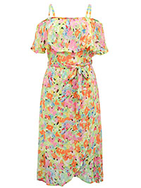 GREEN Floral Print Bardot Wrap Midi Dress - Size 10 to 32