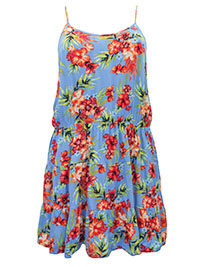 BLUE Hibiscus Print Strappy Dress - Plus Size 12 to 32