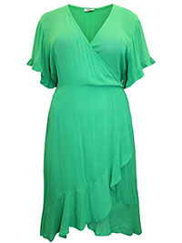 GREEN Crinkle Wrap Dress - Plus Size 14 to 32