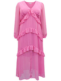 PINK Long Sleeve Frill Tiered Maxi Dress - Size 10 to 32