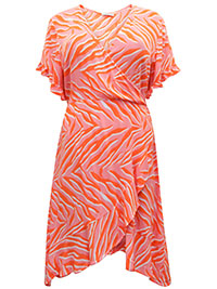 ORANGE Animal Printed Crinkle Wrap Dress - Plus Size 16 to 32