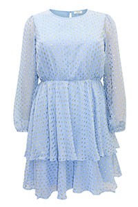 BLUE Jacquard Tiered Skater Dress - Size 10 to 32