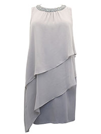 GREY Bead Embellished Tiered Chiffon Dress - Plus Size 20 to 28
