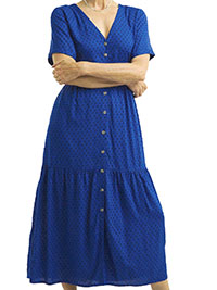 BLUE Spun Viscose Easy Button Through Dress - Plus Size 18 to 32