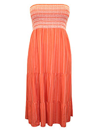 ORANGE Pure Cotton Tiered Bandeau Midi Beach Dress - Plus Size 18 to 24