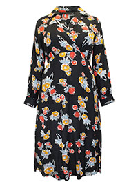 BLACK Floral Print Wrap Shirt Dress - Size 10 to 30