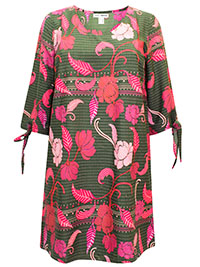 GREEN Floral Print Tie Sleeve Tunic Dress - Size 10/12 to 18/20