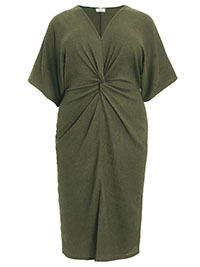 KHAKI Twist Front Textured Midi Dress - Plus Size 16 to 26